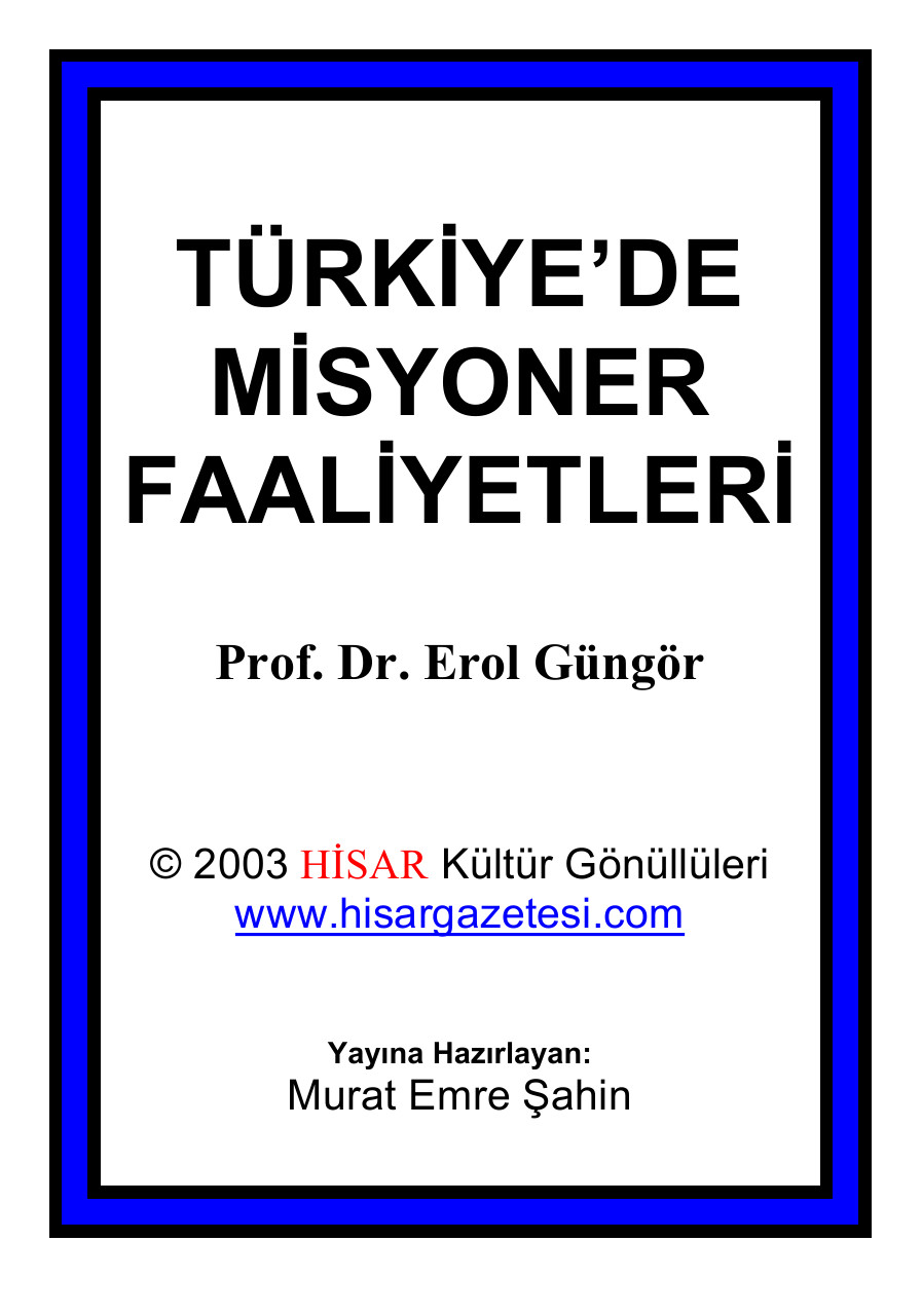 Türkiye'de Misyoner Faaliyetleri Kitap Kapağı